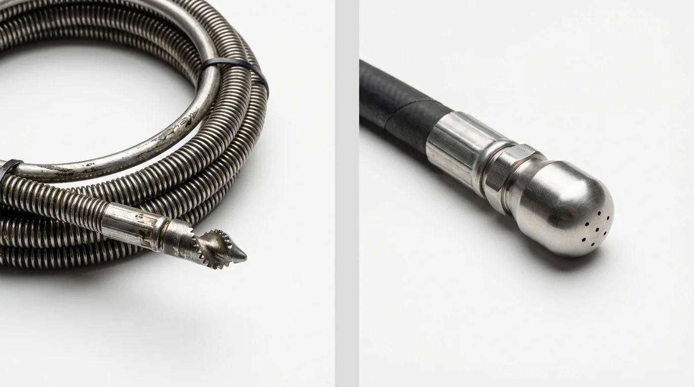 Drain snake cable and hydro jetting nozzle used for drain cleaning in Warwick, RI