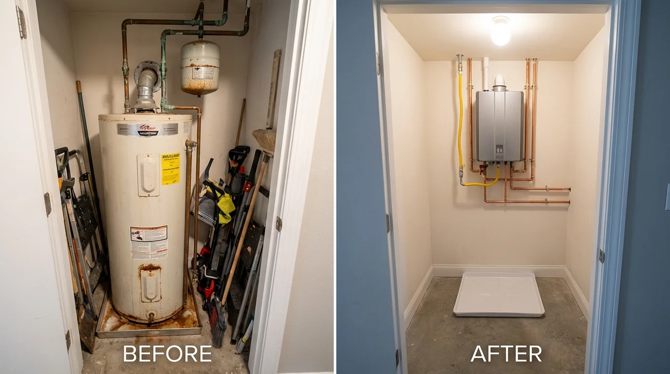 Tank water heater versus wall-mounted tankless unit comparison for Warwick, RI homeowners